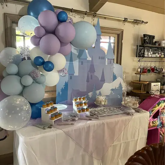 60Pcs Frozen Balloons, Dusty Light Blue Purple Metallic Dark Blue with Snowflake Clear Silver Confetti Latex Balloon for Girls Winter Wonderland Birthday Baby Shower Christmas Frozen Party Decorations {5}