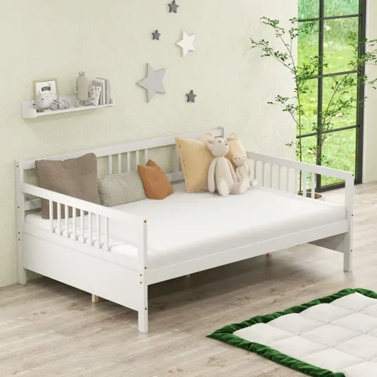 Full Size Wood Daybed with Trundle, Stylish, Sturdy and No Box-Spring White {3}