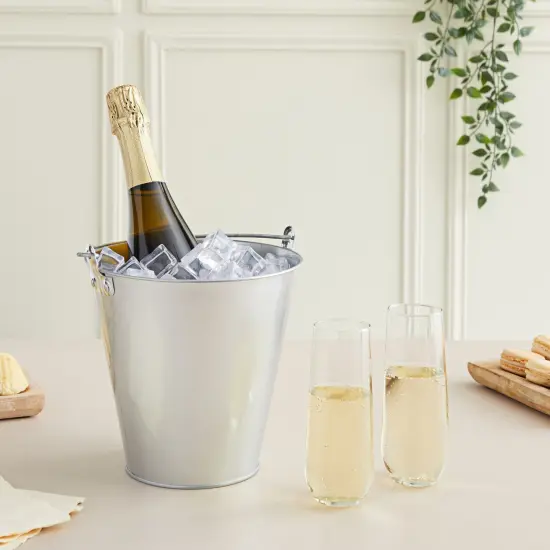 3 Pack Galvanized Metal Ice Buckets for Parties, 7 Inch Tin Pails with Handles for Beer, Wine, Champagne, Home Decor, Table Centerpieces, Wedding Decorations, (100 Oz) Silver {2}