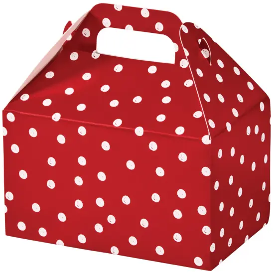 Pack/6: Red & White Dots Party Favor Gable Box - 6 x 3-3/4 x 3-1/2" {1}