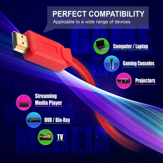 Insten - 2 Pack HDMI Male to Male Cable, 2.1 Version, 8K 60Hz, 48Gbps, PVC Cable, Gold Connectors, 1.5ft , Red {6}