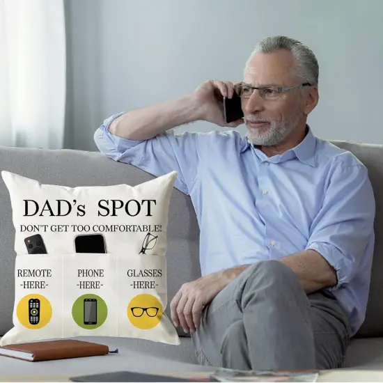Father's Day Throw Pillow Case, Dad's Spot Throw Pillow Covers 18 x 18 Inch，Dad Gifts from Daughter Son，Birthday Christmas Thanksgiving Day Gifts for Papa Stepdad ，3-Pocket {2}