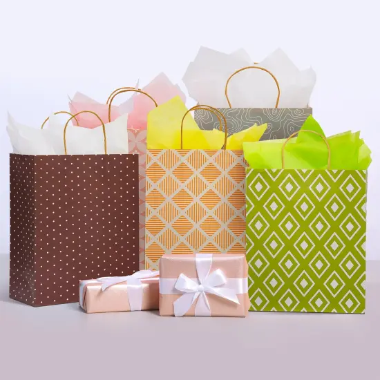 12 Pack 13" Large Kraft Paper Gift Bags Assortment with Tissue Paper & Handles {4}