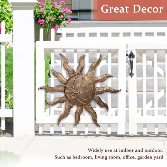 Summer Sun Metal Wall Outdoor Decor Moon Wall Decoration Metal Wall Sculpture Hanging Garden Wall Sculpture for Indoor Outdoor Patio Fence Decor Gold {5}