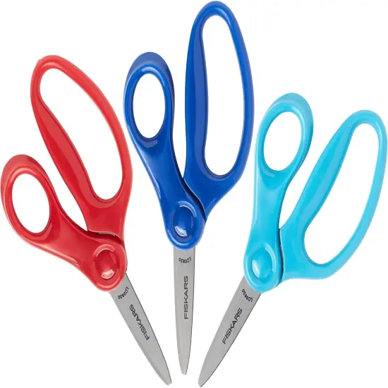 Pointed-Tip Scissors for Kids 4-7 (3-Pack) - Scissors for School or Crafting - Back to School Supplies - Red, Blue, Turquoise {2}