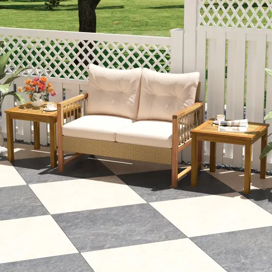 Natural Patio Teak Wood Side Table with Sturdy Frame for Indoor and Outdoor Use {2}