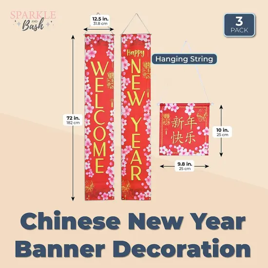 Chinese New Year Banner Party Decoration (Red, 2 Sizes, 3 Pieces) {2}