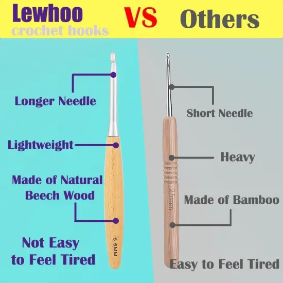 Beech Wood Crochet Hooks 3.0mm~6.5mm, Ergonomic Crochet Hooks Set with Roll Felt Case {3}