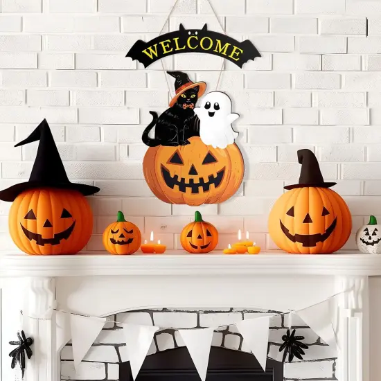 Halloween Wreath Welcome Door Sign {3}