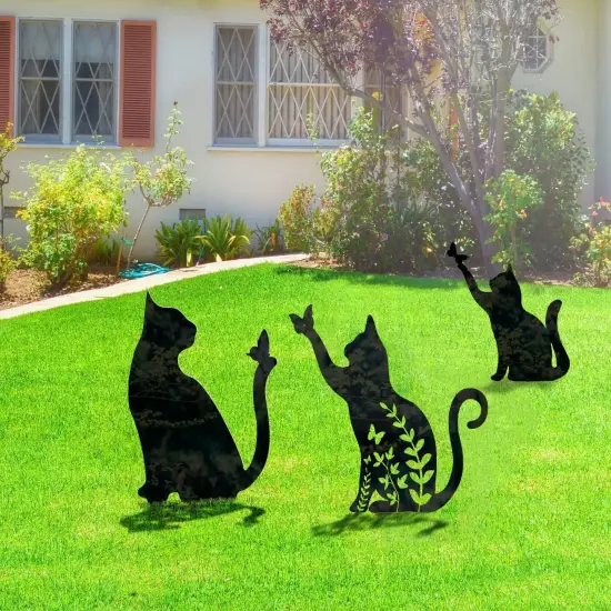 Metal Cat Stake Garden Decor, Yard Decoration Art for Lawn {4}