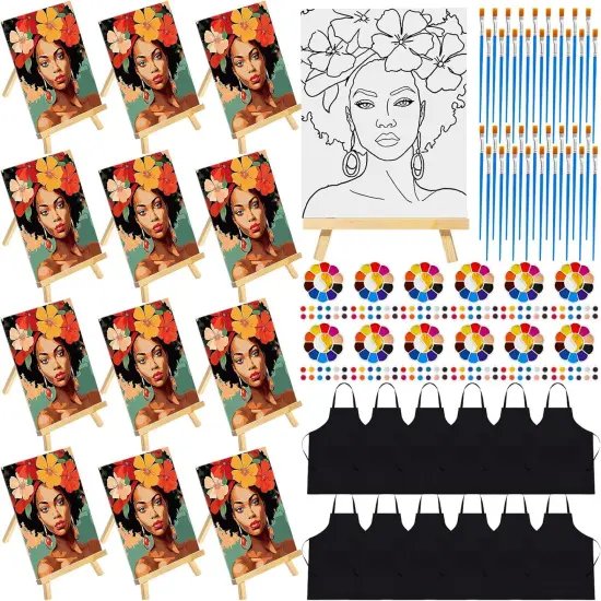 96 Pcs Pre Drawn Canvas Painting Set Sip and Paint Kit {1}