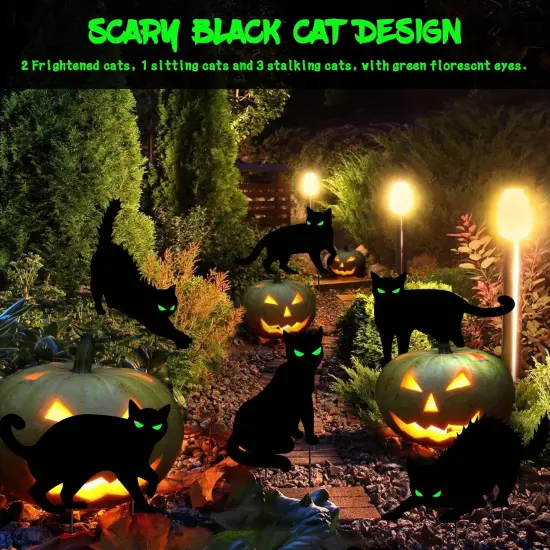 6 PCS Halloween Black Cat Yard Signs with Glow in Dark Eyes {2}