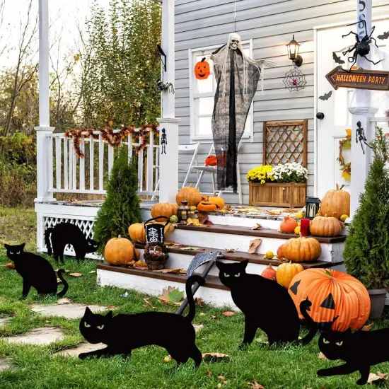 6ct Black Cat Decor Yard Signs with Stakes, Halloween Decorations Outdoor {6}