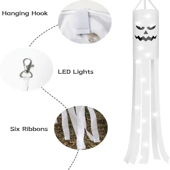 2Pcs 70.8 Inch Halloween Ghost Windsocks Flag with Lights {3}