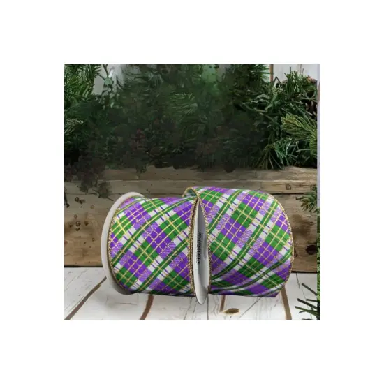 2.5" Mardi Gras Plaid Ribbon: Purple, Gold, Green (10 Yards) {4}