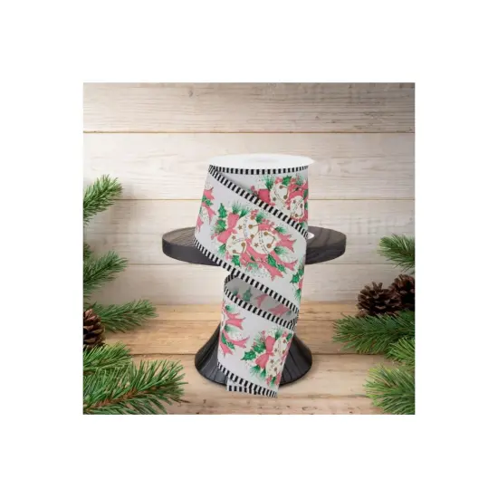 2.5" Jingle Bell Holly Stripe Edge Ribbon: White (10 Yards) {3}