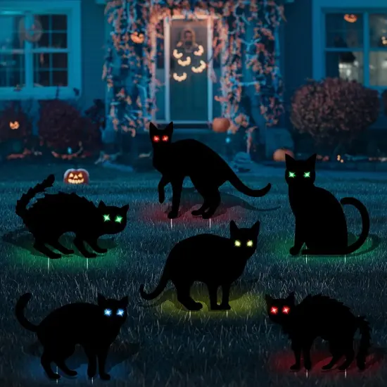 6Pack Black Cat Halloween Decor Yard Signs, Scary Cat Silhouette {1}