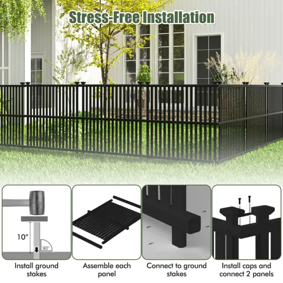 Costway 2/4 PCS Air Conditioner Fence Panels with Metal Ground Stakes No Dig Trash Can Enclosure Black {5}