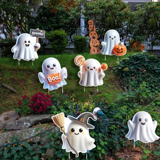 6 Pcs Halloween Ghost Yard Signs Lawn Outdoor Decorations 3D Ghost {3}