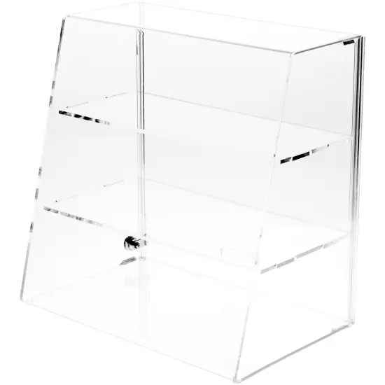 Plymor Clear Acrylic Locking Display Case with Slanted Front and Sliding Back, 2 Flat Shelves {1}
