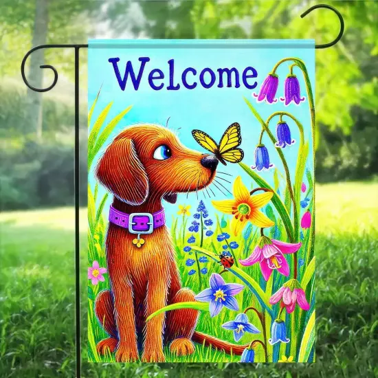 Summer Garden Flags 12x18 Double Sided Welcome Flower Dachshund Dog Garden Flag Yard Decorations Outdoor Decor Small Outdoor Welcome Flags for Outside Garden {2}