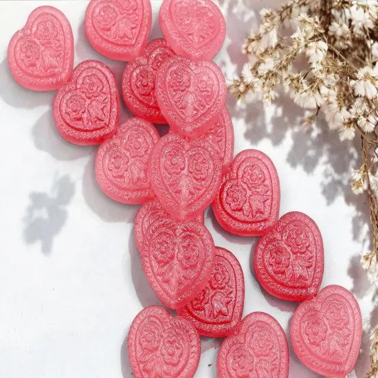 *6* 17mm Crystal Watermelon Luster Floral Heart Beads {2}