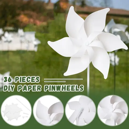 36 Pcs DIY Pinwheels Blank Paper Pinwheels for Kids Color Your Own Summer Crafts {2}