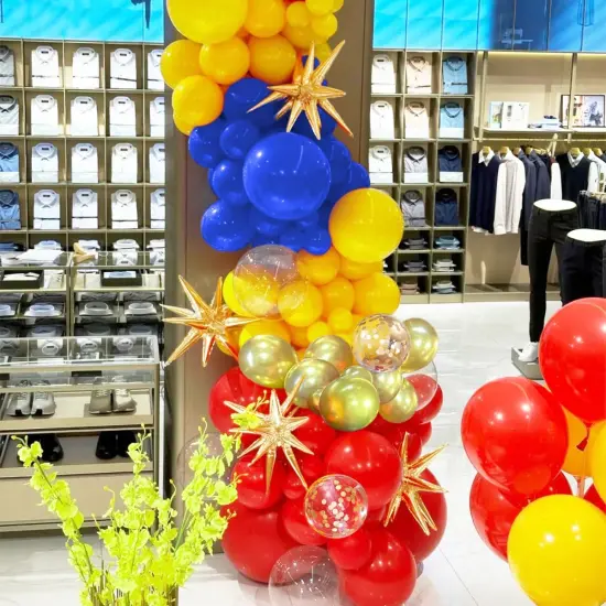 Blue Yellow Red and Gold Balloon Arch Kit, 156Pcs Latex Baloons Garland with 4D Star Balloons {4}