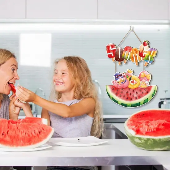 Hello Summer Door Sign,Watermelon Door Hanger,Summer Welcome Wood Decor,Watermelon Gnome Hanging Decor,Popsicle Ice Lolly Ice Cream Wall Plaque for Outdoor Home Office Yard Porch Pool Party {5}