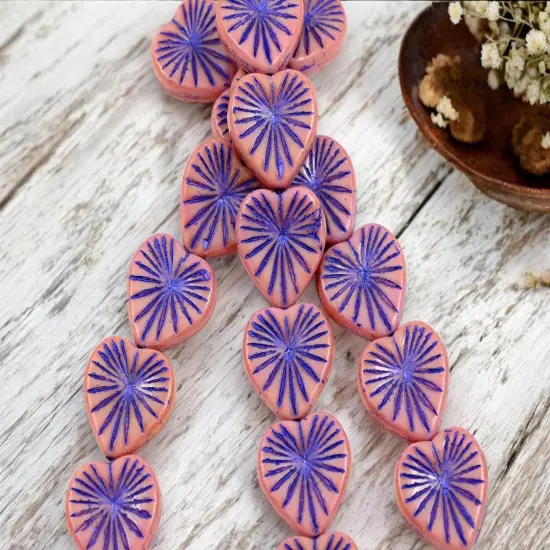 *6* 17mm Purple Washed Opaque Pink Heart Beads {2}