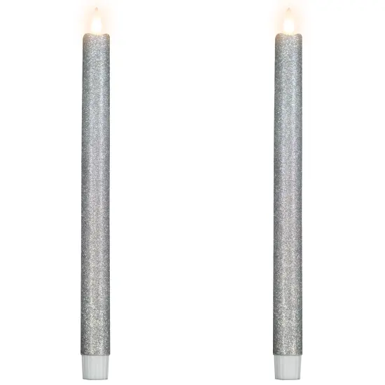 Northlight LED Flameless Flickering Taper Glittered Christmas Candles - 11" - Silver - Set 2 {3}