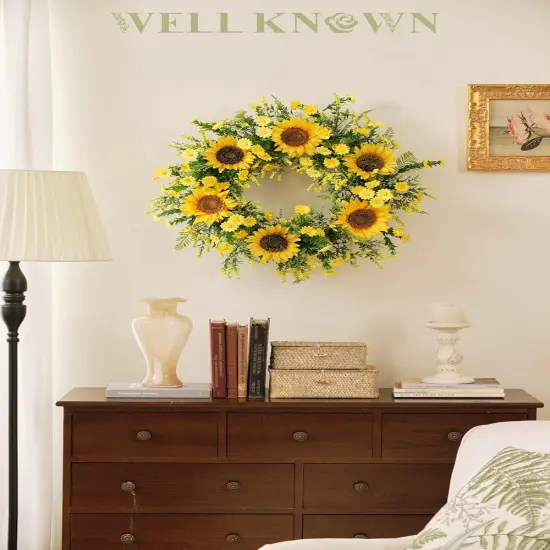 ​Sunflower Wreaths for Front Door, Well Known 21 Inch Yellow Fall and Summer Door Wreath for Sunflower, Handmade Silk Sunflower Decor for Home Party Festival Wedding Decor {2}