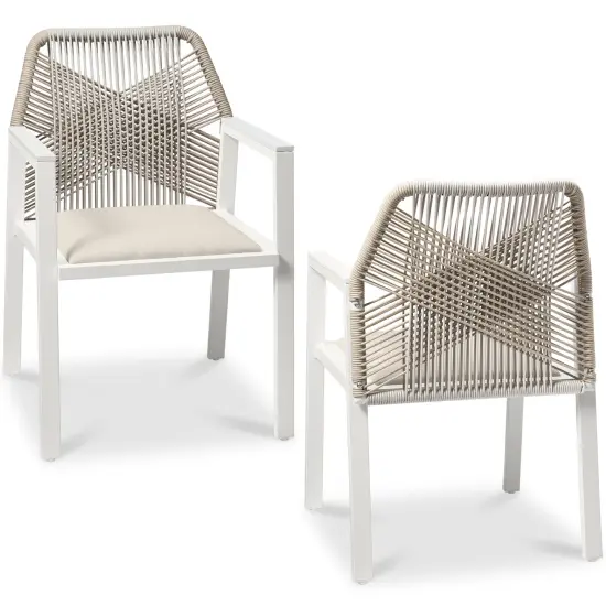 Best Choice Products Set of 2 Indoor/Outdoor Aluminum Woven Rope Dining Chairs w/ Armrests White/Alpine {1}