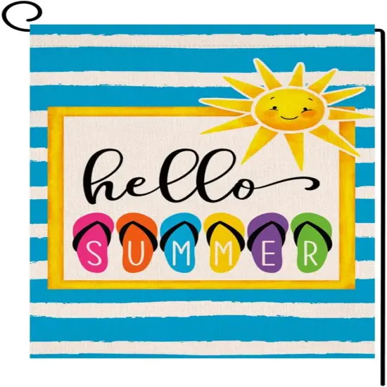Hello Summer Beach Garden Flag 12x18 Vertical Double Sided Colorful Slippers Holiday Outside Decorations Burlap Yard Flag BW330 {1}