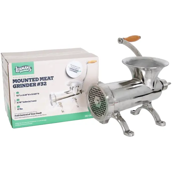 Lehman's Clamp-Down Meat Grinder #32, Manual Hand-Cranked Stainless Steel Meat Grinder for Home Use, Easy to Clean and Store {3}