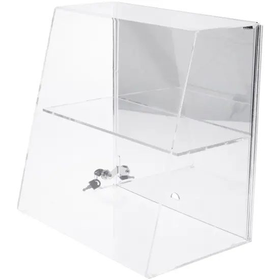 Plymor Clear Acrylic Locking Display Case with Slanted Front and Sliding Back, 1 Flat Shelf (Mirrored) {2}