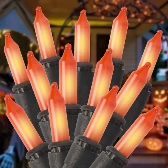 100 Count 21ft Mini Orange String Lights Plug in for Halloween Decorations {1}