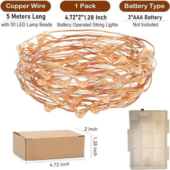 1 Pack 16 Ft Copper Wire 50 LED Mini Fairy String Lights {3}