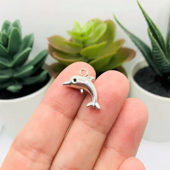 Silver Dolphin 3D Charms, 17x11mm {3}