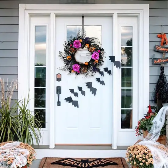22 Inch Halloween Wreaths with Pumpink Rose Skeleton {6}