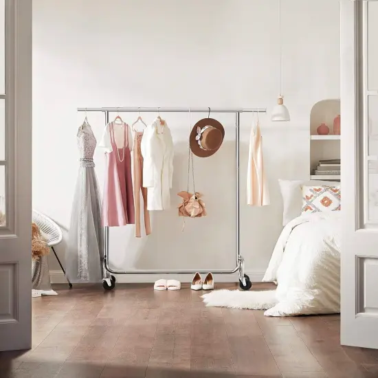 Heavy Duty Adjustable Chrome Plated Iron Clothes Garment Rack with Swivel Wheels {2}