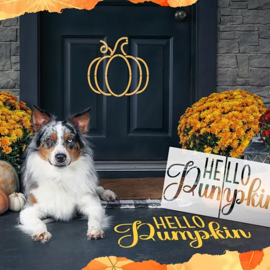 14 Pieces Fall Pumpkin Stencils for Doormat Painting Hello Pumpkin Welcome {2}