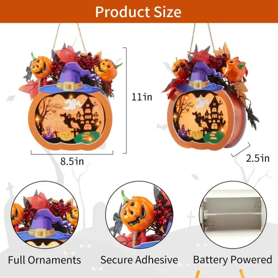 Halloween Wreath - Lighted Pumpkin with Haunted House {5}