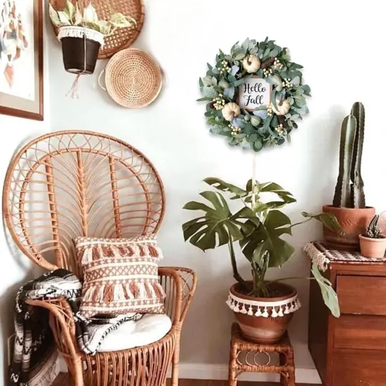 Fall Wreath Pumpkin Wreath Harvest Wreath Green Leaf {5}