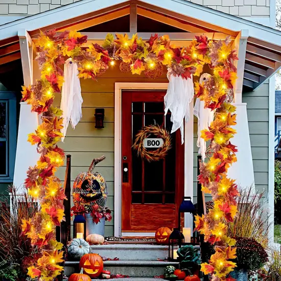 2PCS Fall Maple Leaf Garland with Yellow Lights (11.8FT) {4}