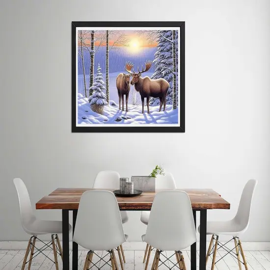 Moose Winter Forest Diamond Painting Kits (16x20 Inch) {2}