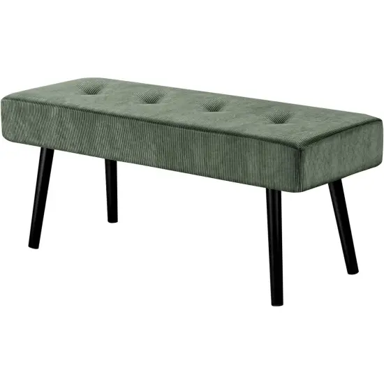 Modern Corduroy Upholstered End of Bed Searing Bench with Black Metal Legs for Living Room Green {5}