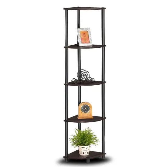 Espresso Black Space-Saving 5-Tier Corner Bookcase with Open Back for Home or Office Use {2}