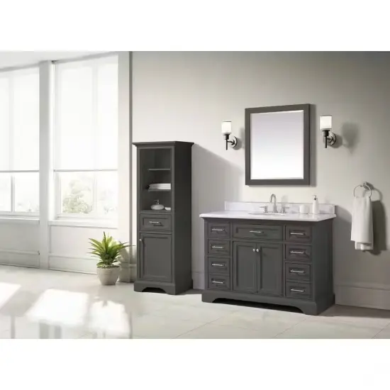 Solid Wood Frame 28x32 in. Rectangular Wall Bathroom Mirror Grey {3}