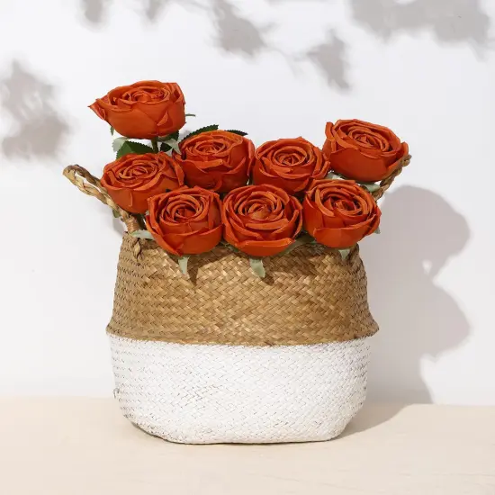 10 Pcs Artificial Silk Rose Flowers with Long Stems(Burnt Orange) {5}